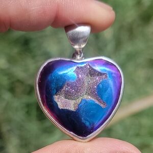 STARBORN 925 sterling silver rainbow aura druzy heart necklace pendant